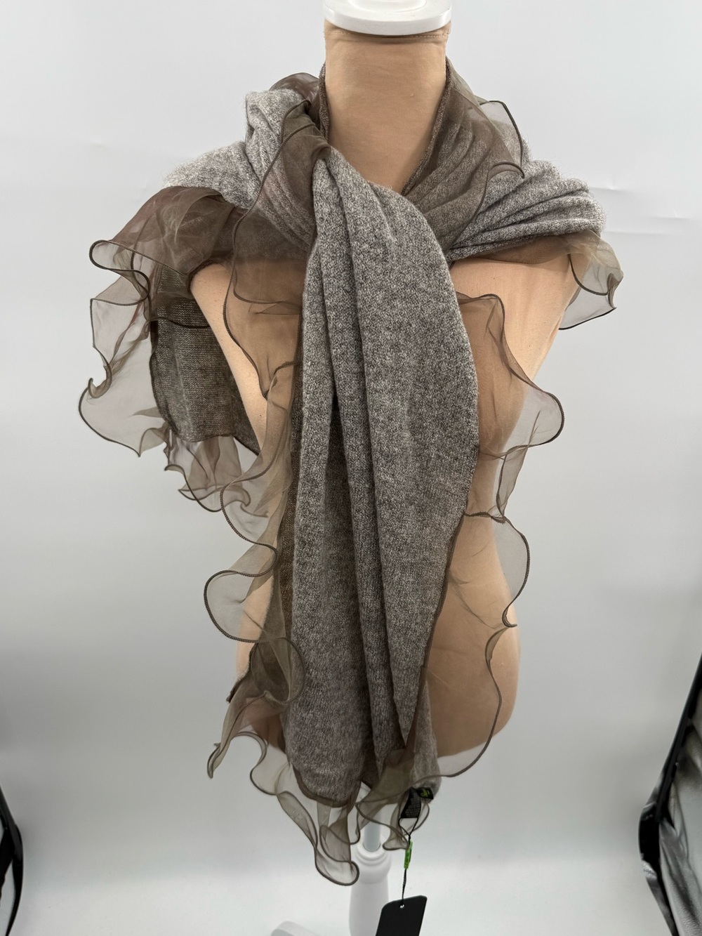 Saldarini 1882 Como Italy Mohair Blend Ruffle Organza Trim Scarf Shawl Wrap NWT